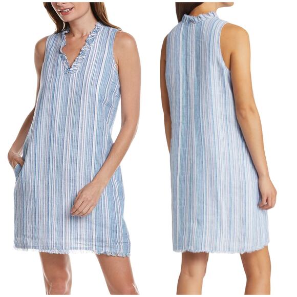 Tommy Bahama NWT Presidio Point Linen Ruffled Neck Dress Light Violet Size XS - Picture 1 of 13